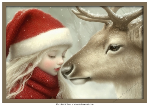 Christmas Girl and Reindeer A4