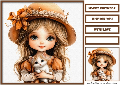 Cute Girl and Cat Quick Card