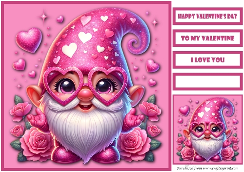 Valentine Pink Gnome Quick Card