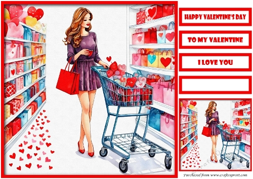 Valentine Shopping Girl Quick Card
