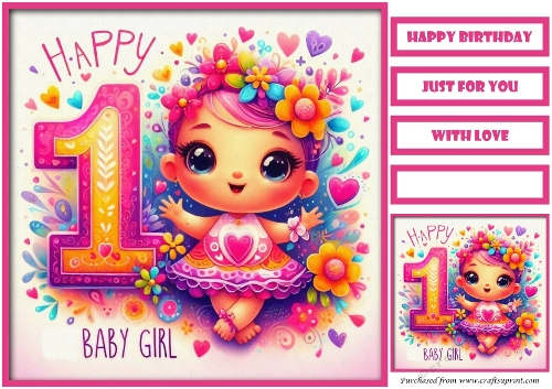 Toddler Girl One Year Old Quick Card II