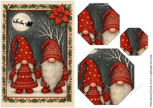 Christmas Gnomes and Santas Flight Octagon Pyramid