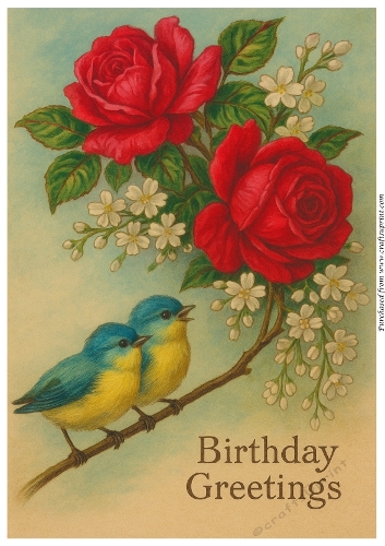 Vintage Birthday Birds A4