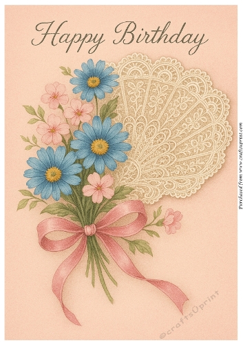 Lace Fan and Flowers A4