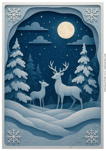 Christmas Deer Under the Moonlight A4