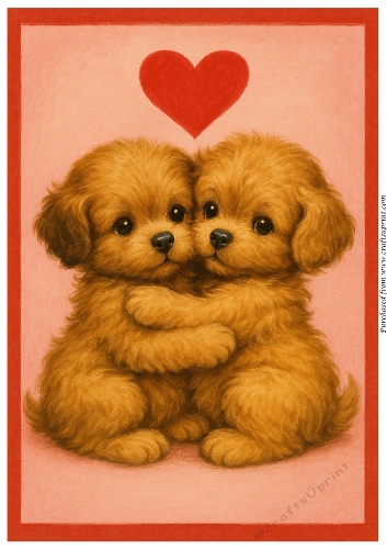 Cute Puppies With Heart A4