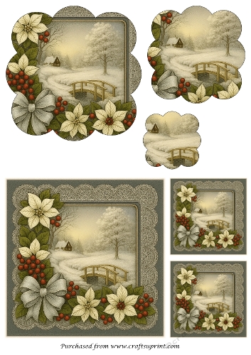 Snowy Christmas Scene Scalloped Pyramid 1