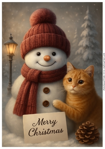 Christmas Snowman and Cat A4