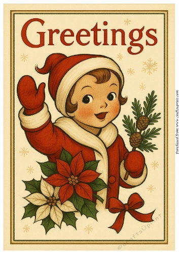 Vintage Christmas Greetings A4