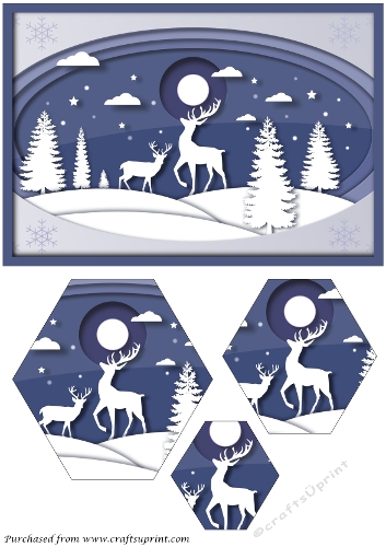 Christmas Deer Landscape Hexagon Pyramid