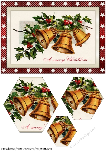 Vintage Christmas Gold Bells Hexagon Pyramid