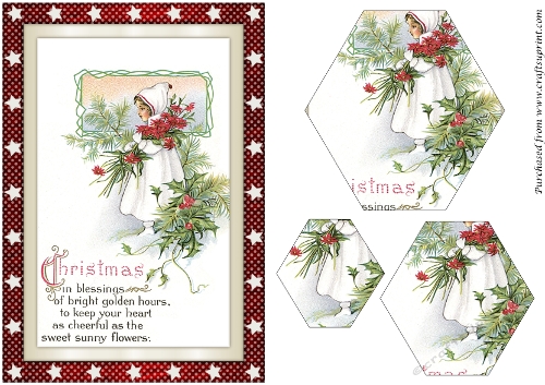 Vintage Christmas Girl with Flowers Hexagon Pyramid