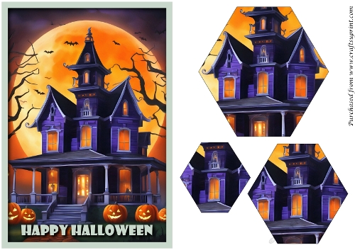 Halloween Haunted House Hexagon Pyramid 3