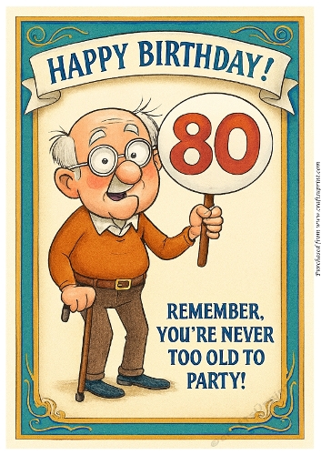Funny Male Birthday Card A4 – 80th