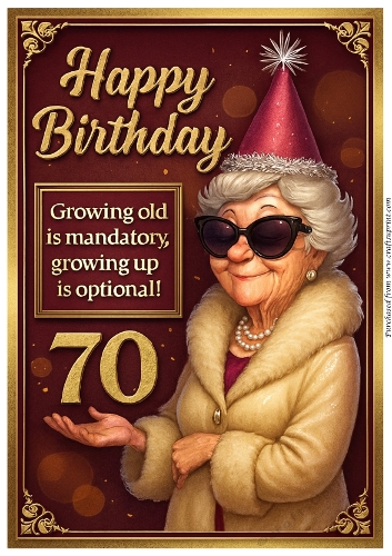 Funny Female Birthday Card A4 – 70th