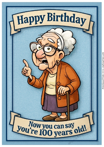Funny Female Birthday Card A4 - 100th