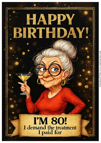 Funny Female Birthday Card A4 – 80th