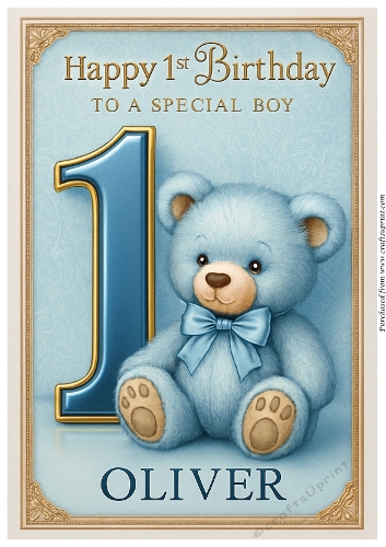 Birthday Age Card A4 – 1 – Baby Boy Oliver