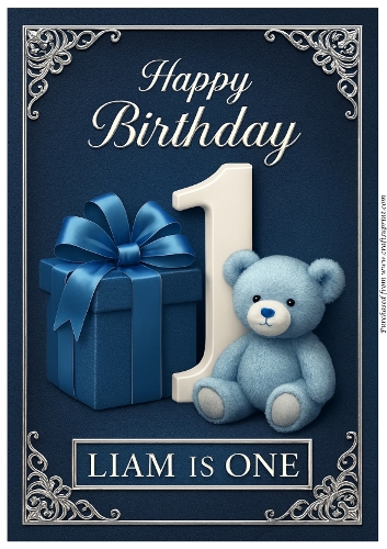 Birthday Age Card A4 – 1 – Baby Boy Liam