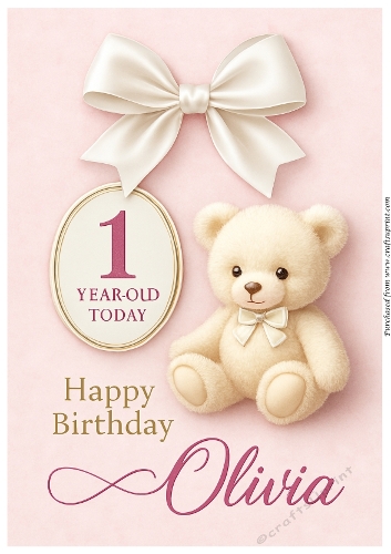 Birthday Age Card A4 – 1 – Baby Girl Olivia