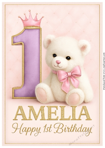 Birthday Age Card A4 – 1 – Baby Girl Amelia