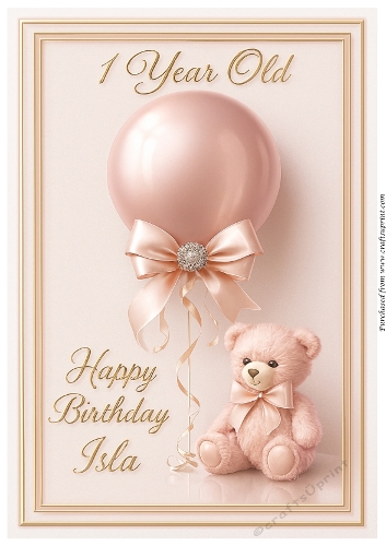 Birthday Age Card A4 – 1 – Baby Girl Isla