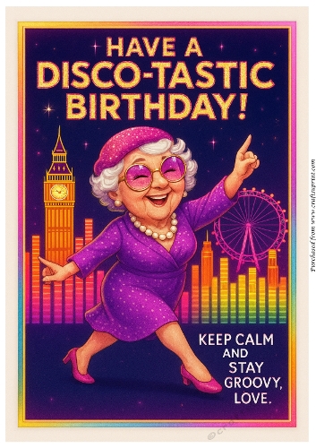DD DISCO FUNNY FEMALE BIRTHDAY A4 19