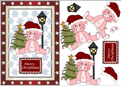 Christmas Pig and Street Light 3D Decoupage