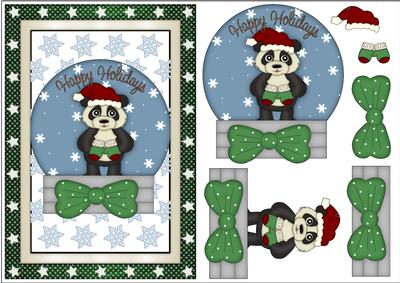 Christmas Panda with Gloves 3D Decoupage