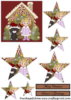 Christmas Girl and Cat Star Pyramid