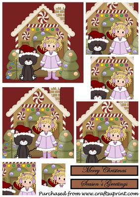 Christmas Girl and Cat Square Pyramid