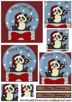 Christmas Panda Snowglobe Square Pyramid 1