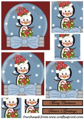 Christmas Penguin Snow Globe Square Pyramid 1