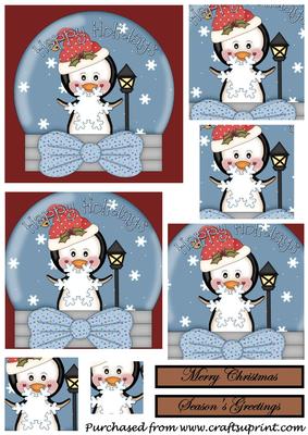 Christmas Penguin Snow Globe Square Pyramid 3