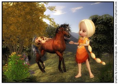Blonde Girl and Horse A4