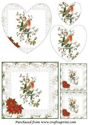 Christmas Robin on Branch Heart Shaped Pyramid