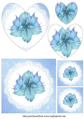 Blue Flower and Butterflies Heart Shaped Pyramid