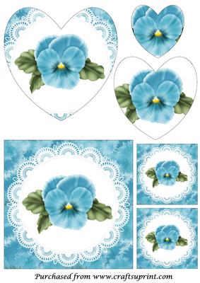 Blue Pansy Flower Heart Shaped Pyramid