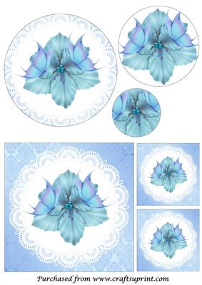 Blue Flower and Butterflies Circle Pyramid