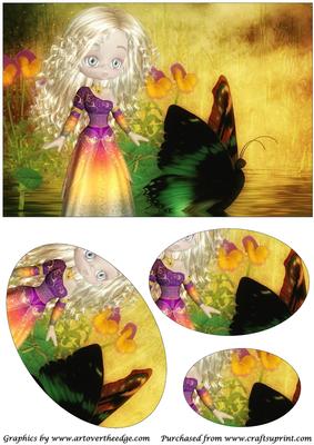 Blonde Girl and Butterfly Oval Pyramid