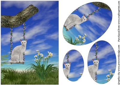 White Cat Swinging Oval Pyramid