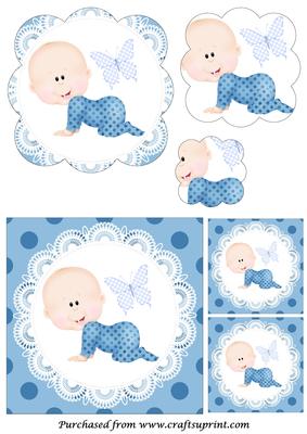 Crawling Baby Boy Scalloped Pyramid