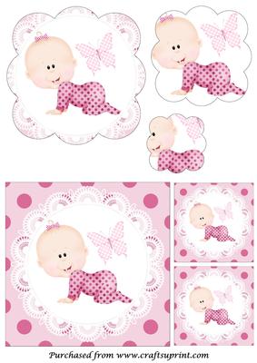 Crawling Baby Girl Scalloped Pyramid