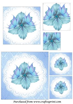 Blue Flower and Butterflies Square Pyramid