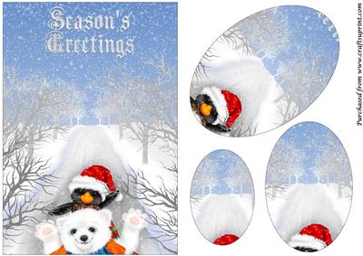Christmas Penguin and Bear Oval Pyramid