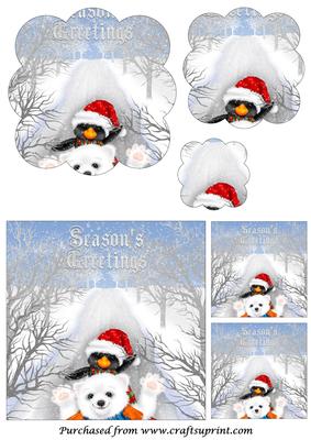 Christmas Penguin and Bear Scalloped Pyramid
