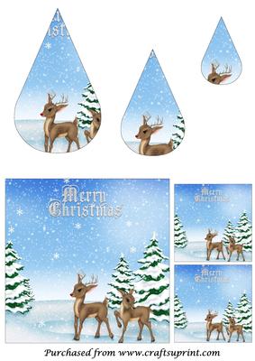 Christmas Reindeers Card Teardrop Pyramid