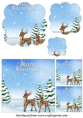 Christmas Reindeers Card Scalloped Pyramid