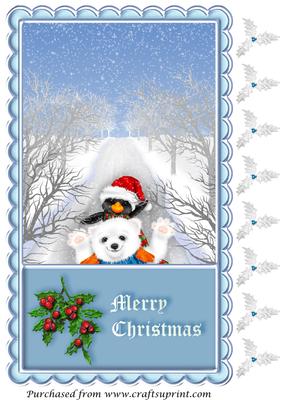 Christmas Penguin and Bear Card A4