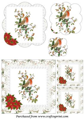 Christmas Robin on Branch Scalloped Pyramid